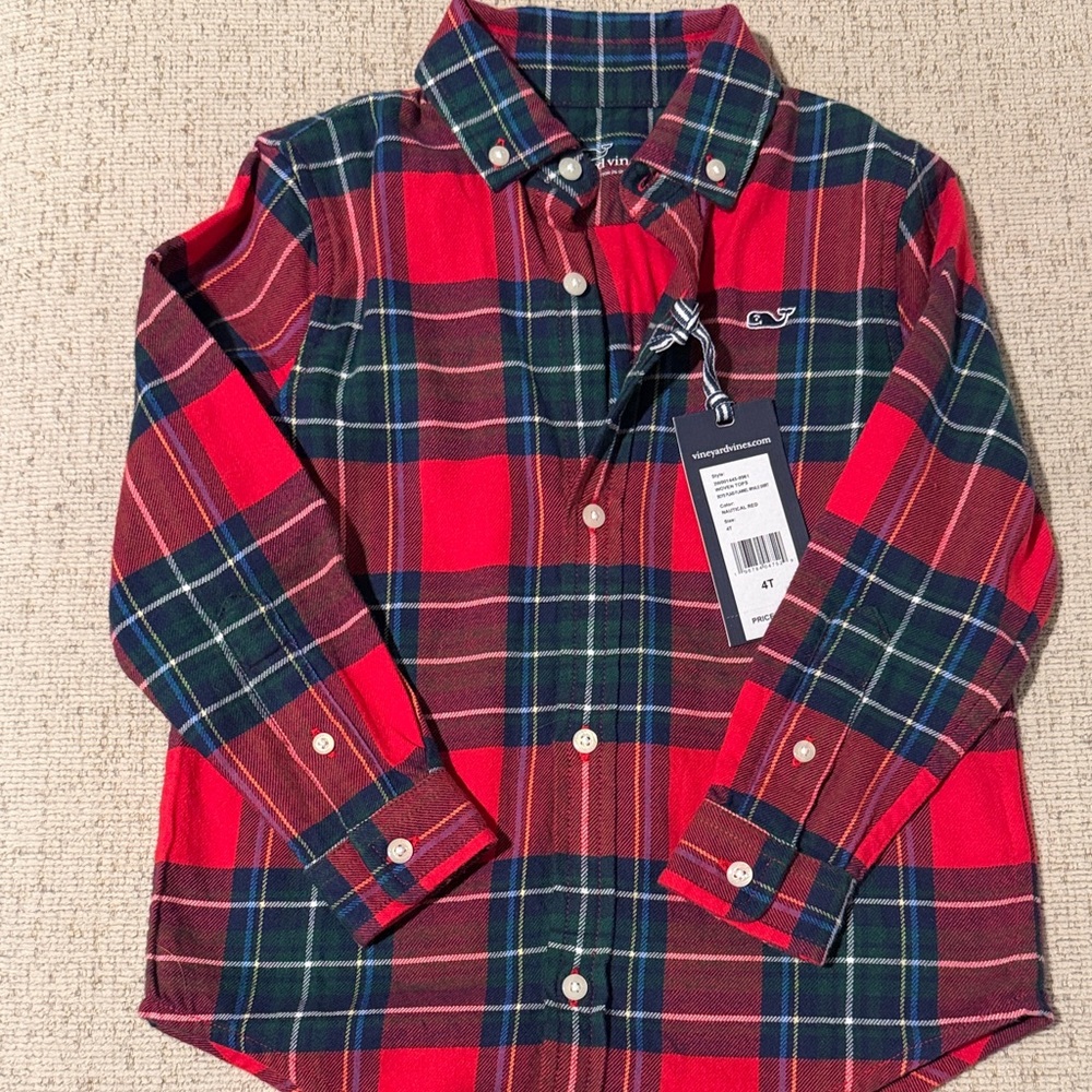 Vineyard vines Classic Red Plaid Kids Shirt